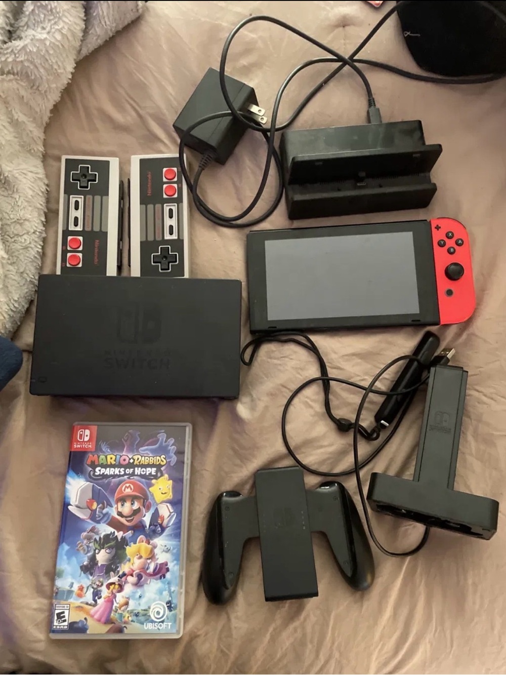 Nintendo Switch Console Bundle with Red Joy-Con and Mario + Rabbids Game